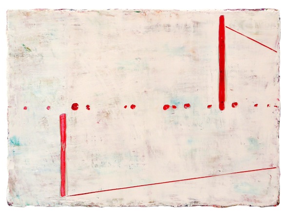 Abstrait sur toile, featuring red geometric lines and dots on a light background.
